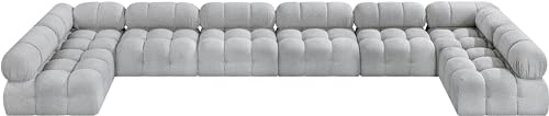 Meridian Furniture 611Grey-Sec8B Ames Collection Modern | Contemporary Modular Sectional with Rich Grey Boucle Fabric, Modular to Create Infinite Configurations, 204" W x 68" D x 28" H, Grey