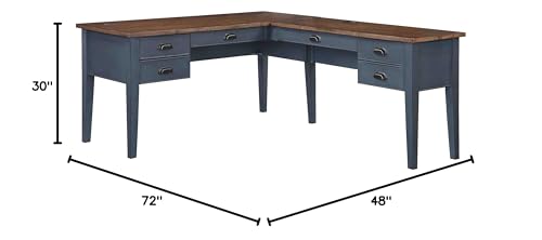 Farmhouse Wood Half-Pedestal Writing Desk and Return, Open L-Shaped Table and Return, Office Desk and Return, Blue