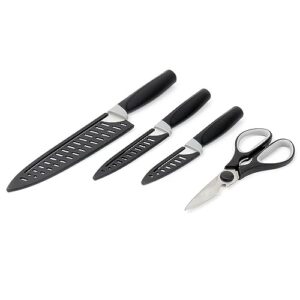 Home Basics Stainless Steel Kitchen Knife Set with Multi-Functional Scissors and Protective Sheaths Precision Cutting and Versatile Kitchen Tools