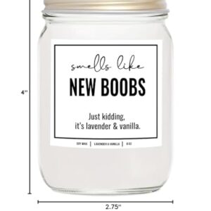 YouNique Designs Smells Like New Boobs All Natural Vegan Soy Candle 8oz - Breast Reduction, Augmentation, Mastectomy, Cancer Survivor, and After Breast Surgery Gifts for Women (Lavender & Vanilla)