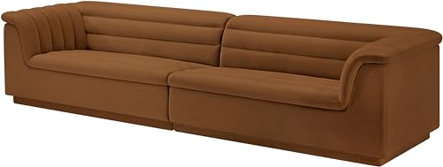 Meridian Furniture 194Saddle-S119 Cascade Collection Modern | Contemporary Modular Sofa with Soft Saddle Velvet Fabric, Deep Channel Tufting, Curved Arms, 118" W x 35" D x 28" H, Saddle