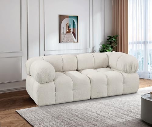 Meridian Furniture 611Cream-S68A Ames Collection Modern | Contemporary Modular Sofa with Rich Cream Boucle Fabric, Modular to Create Infinite Configurations, 68" W x 34" D x 28" H, Cream