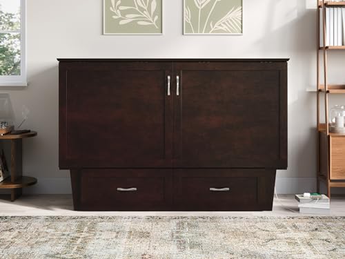 AFI, Chelsea Mid-Century Modern Queen Solid Wood Murphy Bed Chest with Mattress in Espresso