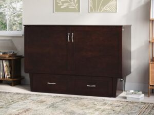 afi, chelsea mid-century modern queen solid wood murphy bed chest with mattress in espresso