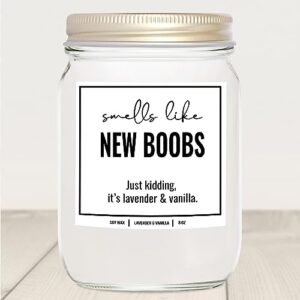 YouNique Designs Smells Like New Boobs All Natural Vegan Soy Candle 8oz - Breast Reduction, Augmentation, Mastectomy, Cancer Survivor, and After Breast Surgery Gifts for Women (Lavender & Vanilla)