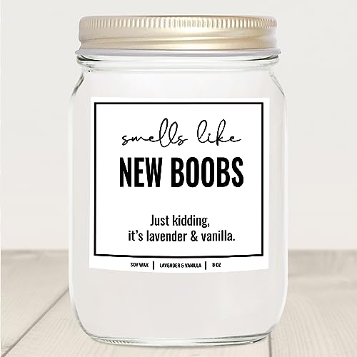 YouNique Designs Smells Like New Boobs All Natural Vegan Soy Candle 8oz - Breast Reduction, Augmentation, Mastectomy, Cancer Survivor, and After Breast Surgery Gifts for Women (Lavender & Vanilla)