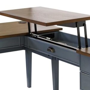 Farmhouse Wood Half-Pedestal Writing Desk and Return, Open L-Shaped Table and Return, Office Desk and Return, Blue