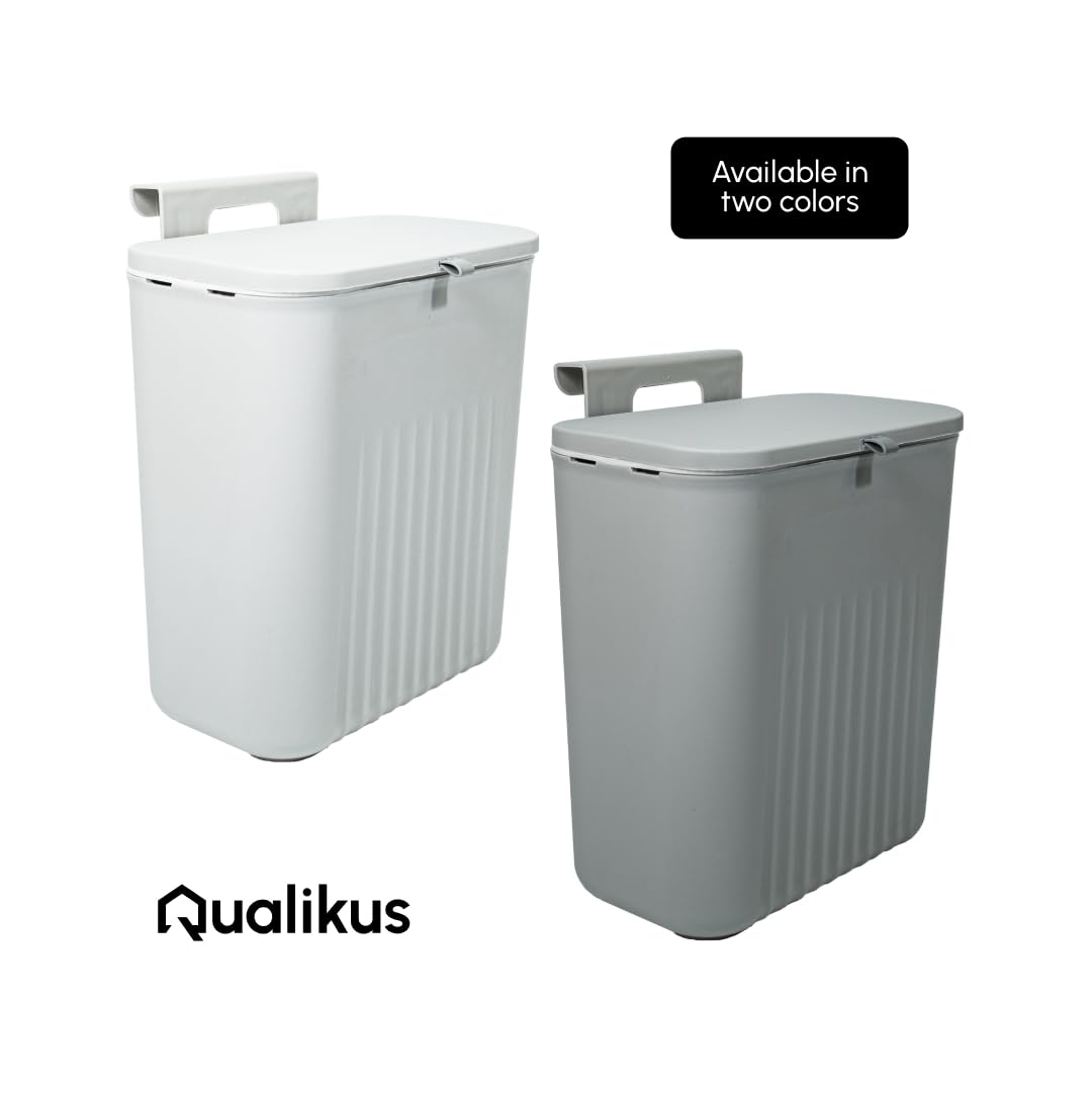 QUALIKUS 2.4G Wall Mounted Storage Trash Can Cabinet with Compost Bin Kitchen and Recycling Bin, Smart Gadgets for Home, Countertop Compost Bin with Lid, Trash Can Pull Out for Kitchen Cabinet (Grey)