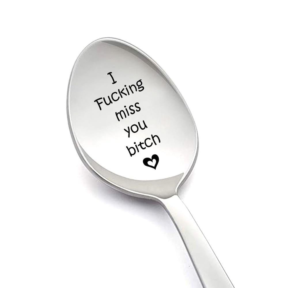 Long Distance Friendship Spoons Gifts for Best Friends I Fucking Miss You Bitch Spoon Gifts for Best Friend Moving Going Away Gift for Wife GF Coffee Tea Lovers Gifts Spoon