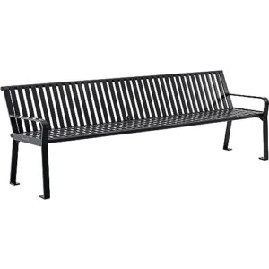 Global Industrial 8 ft. Outdoor Park Bench with Back, Vertical Steel Slat, Black, Unassembled