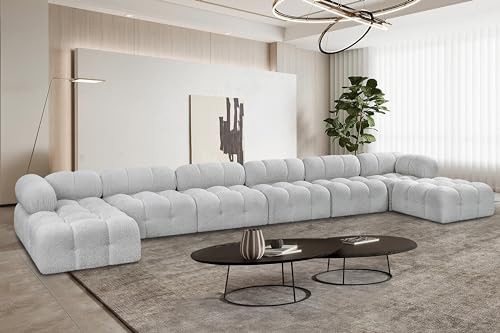 Meridian Furniture 611Grey-Sec8B Ames Collection Modern | Contemporary Modular Sectional with Rich Grey Boucle Fabric, Modular to Create Infinite Configurations, 204" W x 68" D x 28" H, Grey