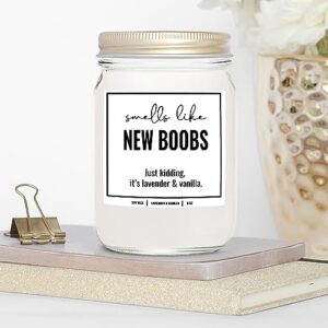 YouNique Designs Smells Like New Boobs All Natural Vegan Soy Candle 8oz - Breast Reduction, Augmentation, Mastectomy, Cancer Survivor, and After Breast Surgery Gifts for Women (Lavender & Vanilla)