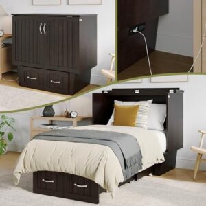 AFI, Sydney Twin Wood Murphy Bed Chest with Storage and Charging Station, Espresso