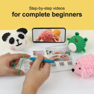 XSEINO Crochet Kit for Beginners - Crochet Start Kit with Step-by-Step Video Tutorials - Learn to Crochet Kits for Adults and Kids - Panda, Frog, Hedgehog