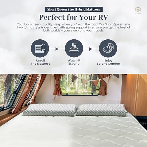 Short Queen RV Mattress - 6 Inch Cool Comfort Foam & Spring Hybrid Mattress with Breathable Organic Cotton Cover - Quilted Soft Tight Top - Rolled in a Box - Oliver & Smith