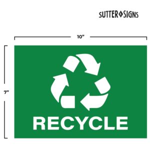 Recycle Stickers, Self Adhesive Weatherproof Vinyl Stickers, Green, 7" x 10" (Pack of 4)