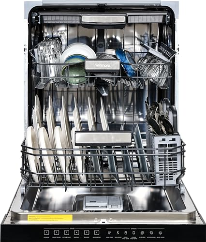 Kenmore 24" Built-In Stainless Steel Tub Dishwasher with EasyFlex 3rd Rack, SmartWash, UltraWash Plus, TurboDry, and MoreSpace Adjustable Rack, Energy Star Certified, Black