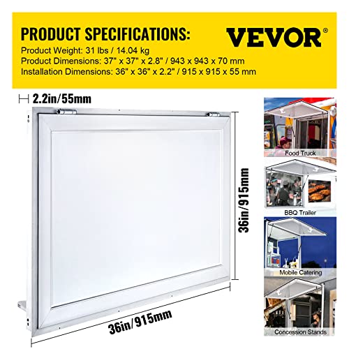 VEVOR Concession Window 36 x 36 Inch, Concession Stand Serving Window Door with Double-Point Fork Lock, Concession Awning Door Up to 85 Degrees for Food Trucks, Glass Not Included