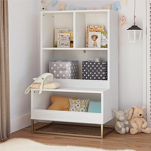 Little Seeds Charlie Kids Multi-Use Toy Storage Organizer & Bookcase, White with Golden Bronze