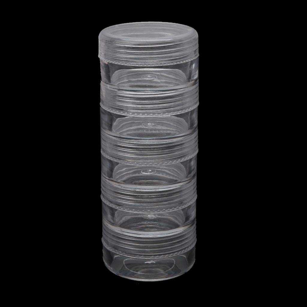 1 Set 5 Layer Cylinder Stackable Bead Containers Plastic Round Clear Storage Jar Box for Beads Buttons Crafts Small Item Jewelry Bags Mini Cheap