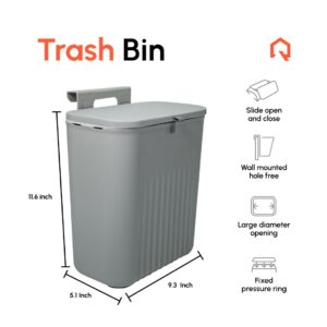 QUALIKUS 2.4G Wall Mounted Storage Trash Can Cabinet with Compost Bin Kitchen and Recycling Bin, Smart Gadgets for Home, Countertop Compost Bin with Lid, Trash Can Pull Out for Kitchen Cabinet (Grey)