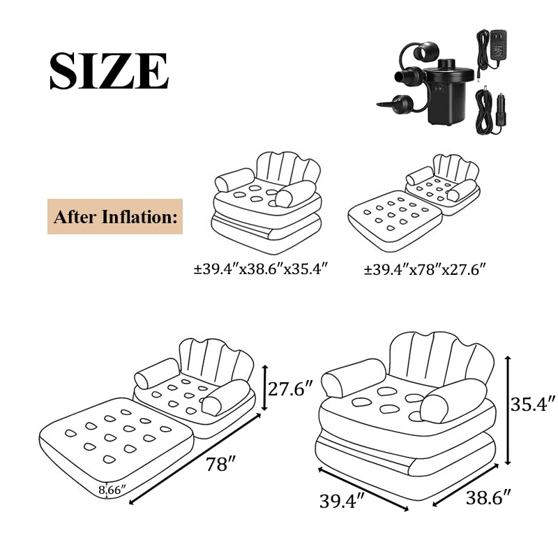 KAERMU Inflatable Sofa with Air Pump Outdoor Adult Lazy Sofa Multifunctional Five in One Inflatable Bed Convenient Foldable Lounge Chair,PVC Flocking,Perfect for Relaxing and Reading（Blue）