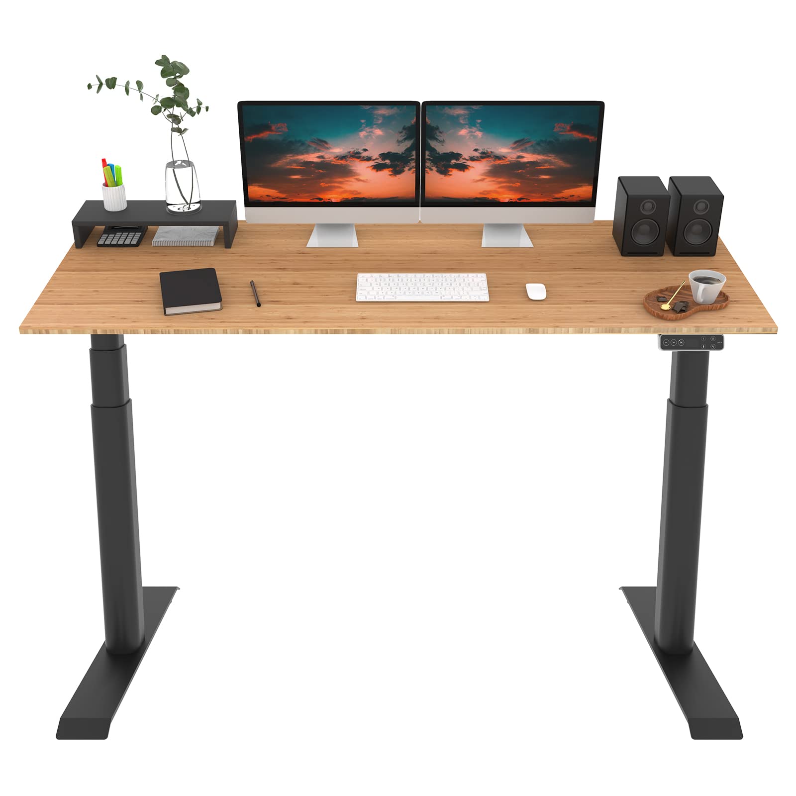 FLEXISPOT E8 Dual Motor 3 Stages Bamboo Electric Standing Desk 78x30 Inch Oval Leg Whole-Piece Board Height Adjustable Desk Electric Stand Up Desk Sit Stand Desk (Black Frame + Bamboo Desktop)