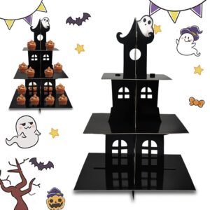 3-tier halloween cupcake stand tower halloween castle cake stand halloween round cardboard dessert tower dessert tree tower for halloween party supplies dessert serving tray for halloween decorations