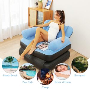 KAERMU Inflatable Sofa with Air Pump Outdoor Adult Lazy Sofa Multifunctional Five in One Inflatable Bed Convenient Foldable Lounge Chair,PVC Flocking,Perfect for Relaxing and Reading（Blue）