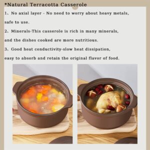 Natural Terracotta Casserole with Lids Clay Pots for Cooking, Unglazed Earthenware Rice Pots (T5-4.7QT)