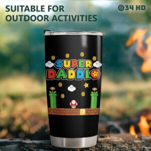 34HD Christmas Gifts for Dad, Daddio Tumbler with Lid 20 oz Stainless Steel, Daddio Coffee Mug, Gamer Dad Birthday Gifts from Daughter Son