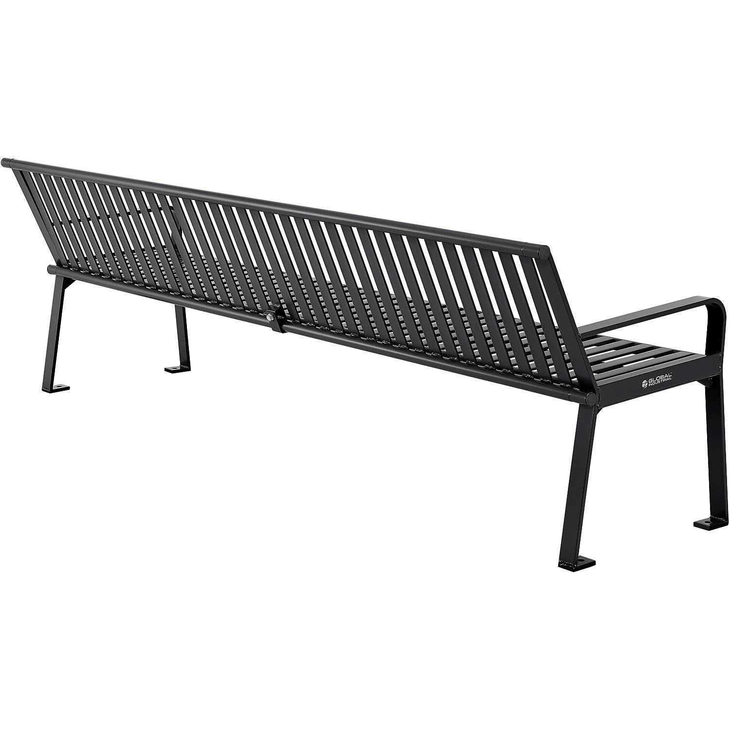 Global Industrial 8 ft. Outdoor Park Bench with Back, Vertical Steel Slat, Black, Unassembled