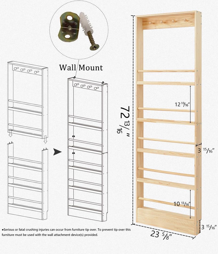 morimoe Wooden Kids Bookshelf, Wall Mount Shelf with Hooks, Organizer for Toys and Books, Space-Saving