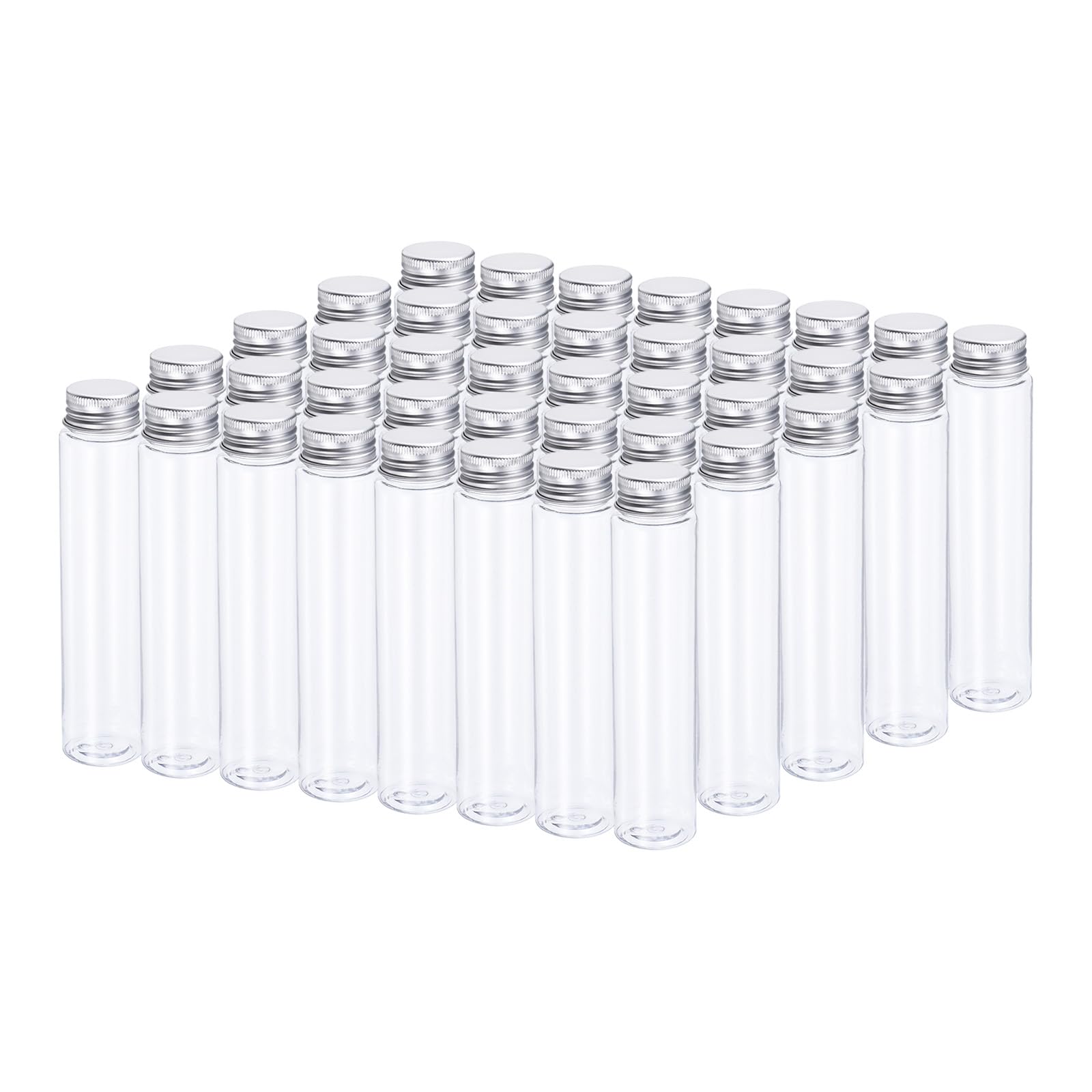 PATIKIL 40Pcs 110ml Plastic Test Tubes with Screw Caps, 155x33mm Tubes Aluminum Lid, for Scientific Experiments Party Decoration Candy Bead Storage Bath Salt