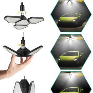 STODER Garage Lights Ceiling LED Adjustable Angles 120W 12000 Lumens 6500K Daylight Deformable Garage Ceiling E26/E27 Light Suitable for Garage Shop Basement Workshop (2Pack)