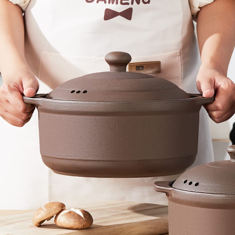 Natural Terracotta Casserole with Lids Clay Pots for Cooking, Unglazed Earthenware Rice Pots (T5-4.7QT)