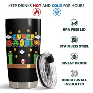 34HD Christmas Gifts for Dad, Daddio Tumbler with Lid 20 oz Stainless Steel, Daddio Coffee Mug, Gamer Dad Birthday Gifts from Daughter Son