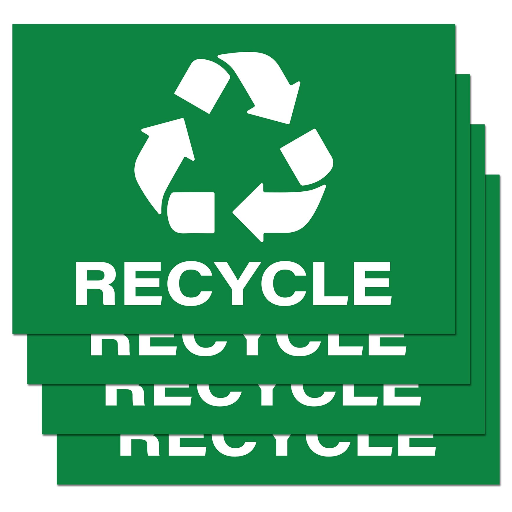 Recycle Stickers, Self Adhesive Weatherproof Vinyl Stickers, Green, 7" x 10" (Pack of 4)