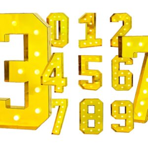 LANGXUN 40inch Gold Large Led Light Up Numbers for 1st 21st Birthday Decor, With Hot Glue Gun and Bracket, Marquee light up Numbers Party Wedding Decor Graduation Baby Shower Photo Background Decoration (Number 2)