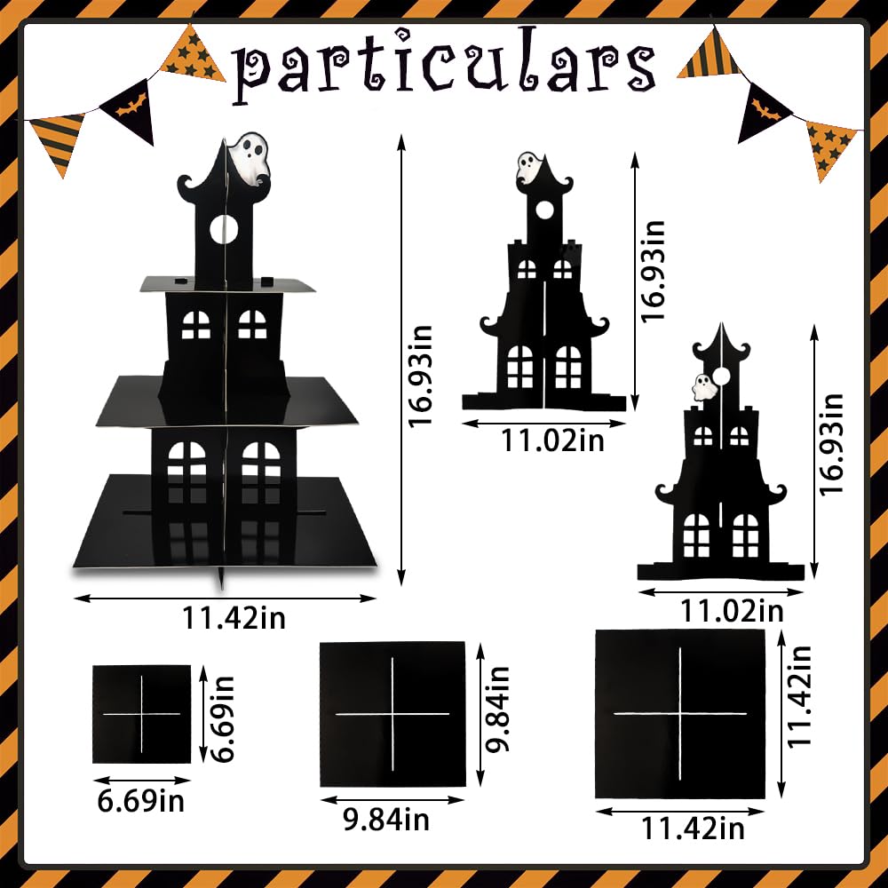 3-Tier Halloween Cupcake Stand Tower Halloween Castle Cake Stand Halloween Round Cardboard Dessert Tower Dessert Tree Tower for Halloween Party Supplies Dessert Serving Tray for Halloween Decorations