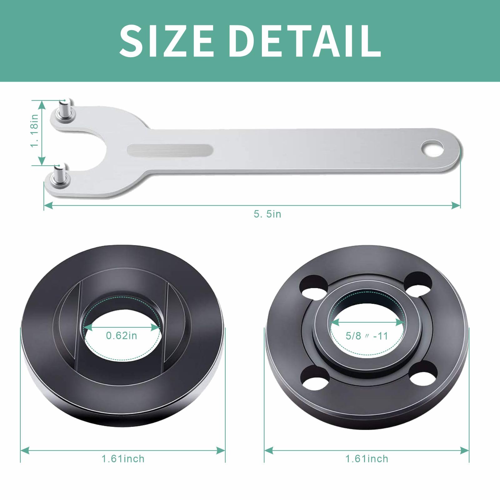 Fyjbnh 9PCS Angle Grinder Nut Angle Grinder Wrench Kit 5/8-11 Flange Metal Lock Nut for Compatible with Dewalt Milwaukee Makita193465-4 Metabo Bosch 4.5" 5" Grinder Parts