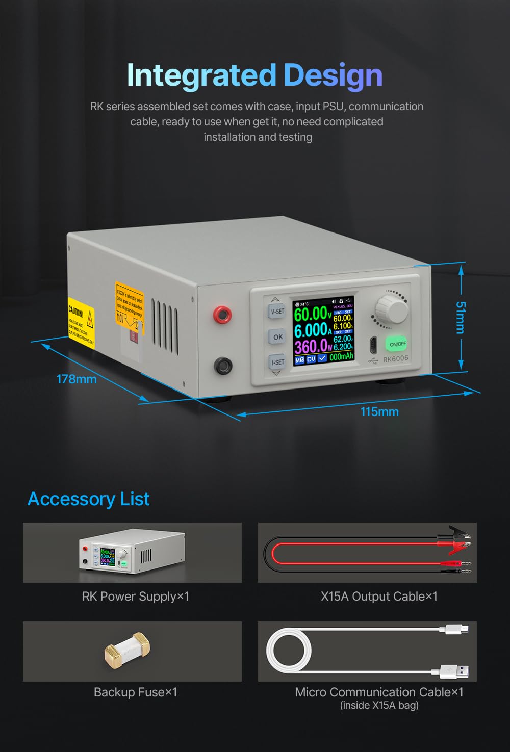 RD Digital Control RK6006-C 60V 6A 4 Digit Adjustable AC to DC Lab Bench Power Supply Regulator 360W