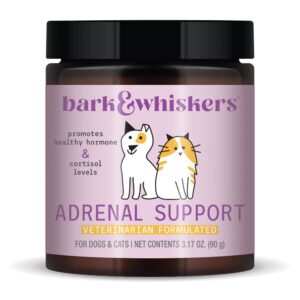 bark & whiskers adrenal support, for dogs & cats, 3.17 oz. (90 g), 90 scoops, promotes healthy hormone and cortisol levels, veterinarian formulated, non-gmo, dr. mercola