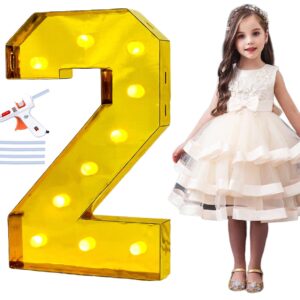 LANGXUN 40inch Gold Large Led Light Up Numbers for 1st 21st Birthday Decor, With Hot Glue Gun and Bracket, Marquee light up Numbers Party Wedding Decor Graduation Baby Shower Photo Background Decoration (Number 2)