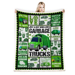 Just A Boy Who Loves Garbage Trucks Blanket, I Love Garbage Trucks Gifts Blanket for Boys Kids, Soft Cozy Warm Lightweight Throw Blanket for Living Room Couch Bed Sofa 60”x50”