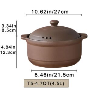 Natural Terracotta Casserole with Lids Clay Pots for Cooking, Unglazed Earthenware Rice Pots (T5-4.7QT)