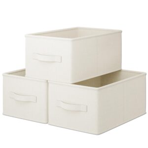 layerspace 3 pack fabric storage bins for shelves | 14¾" l*10¼" w*8" h closet storage bins | collapsible storage bins for organization | linen clothes storage bins | white & ivory