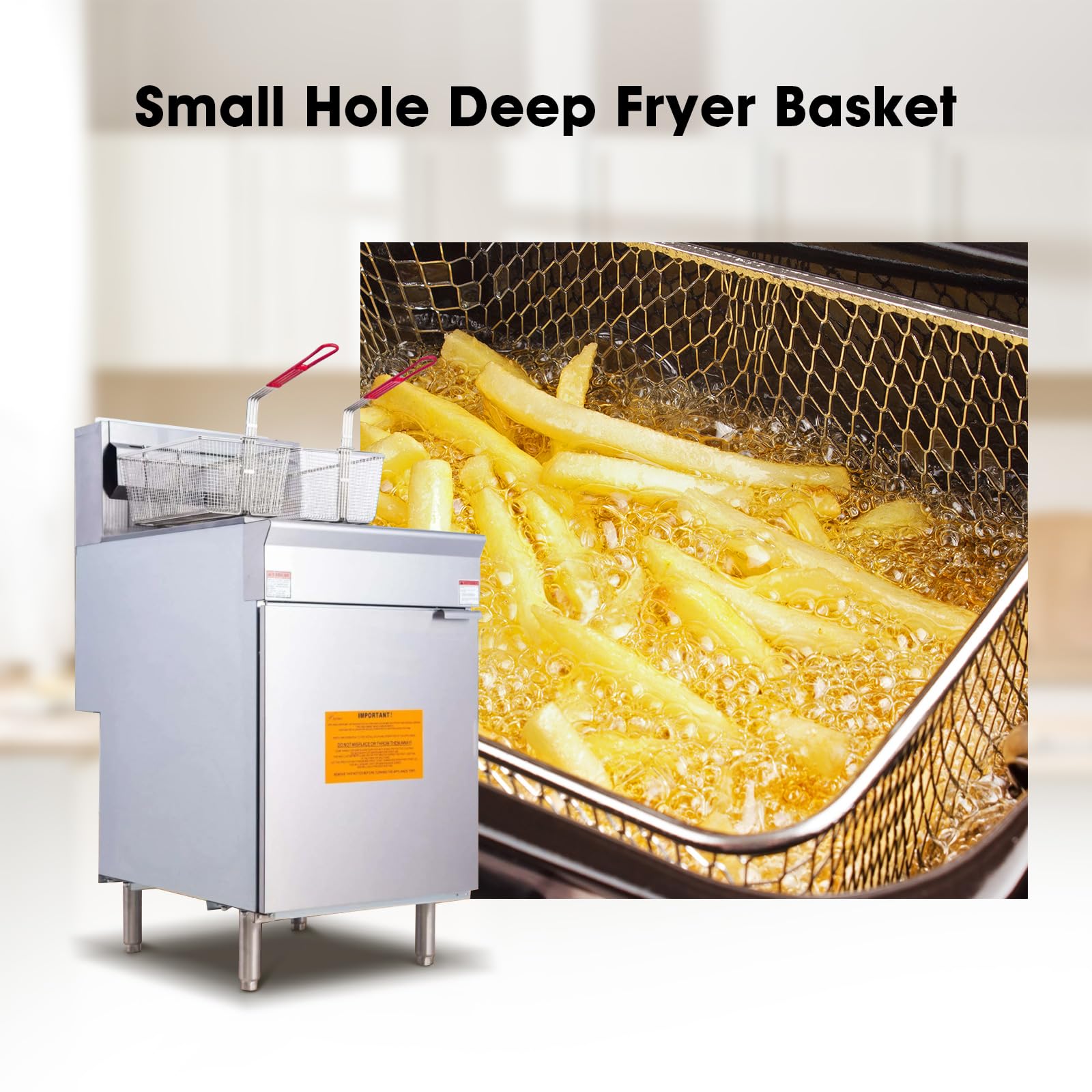 EASYROSE 4Pcs Deep Fry Basket Commercial Deep Fryer Basket with Non-slip Handle, 13 1/4" x 6 1/2" x 6" Stainless Steel French Fries Basket for Restaurant Kitchen