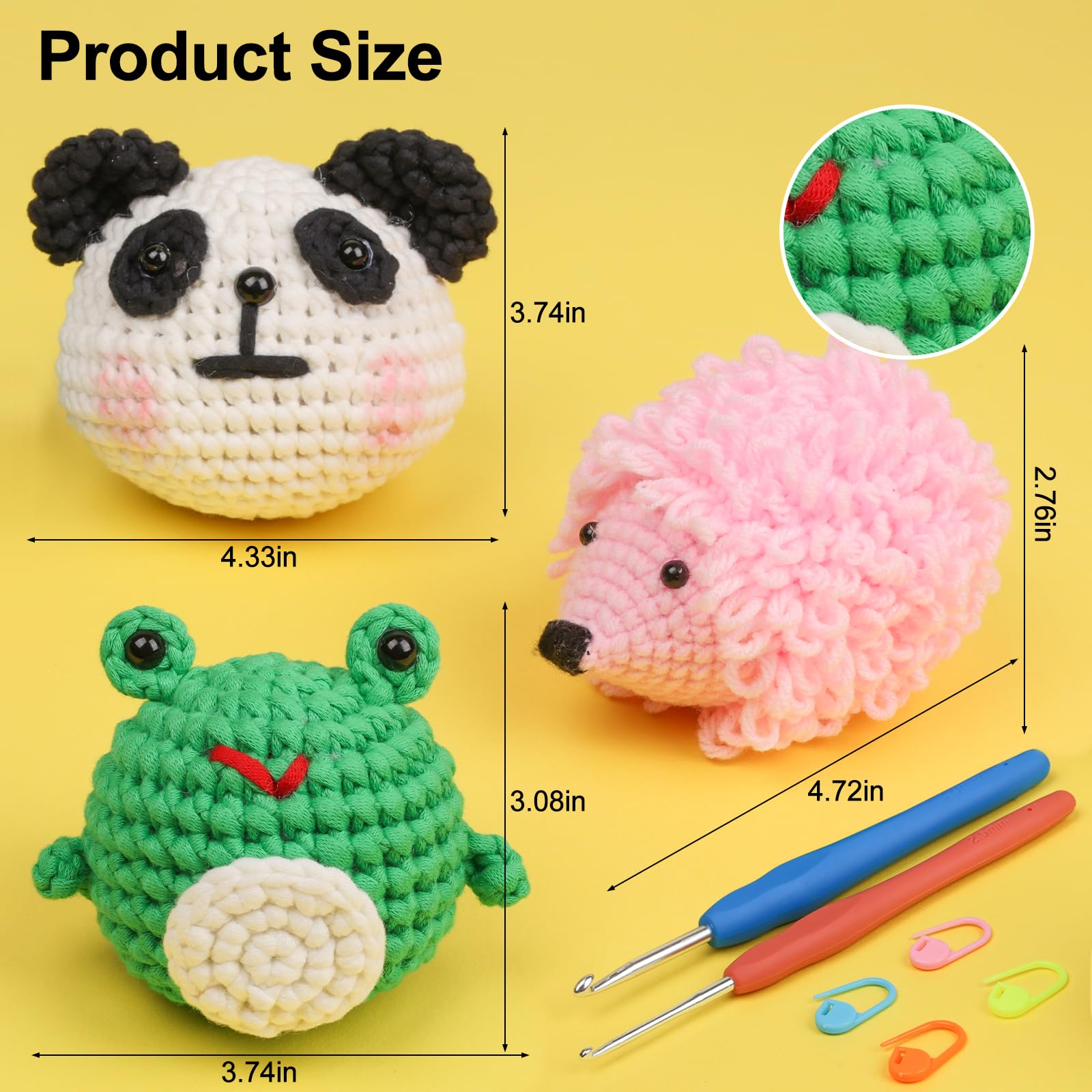 XSEINO Crochet Kit for Beginners - Crochet Start Kit with Step-by-Step Video Tutorials - Learn to Crochet Kits for Adults and Kids - Panda, Frog, Hedgehog