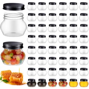 48 pcs 4 oz clear plastic jars with lids wide mouth mason canning jars mini storage containers bulk for herb jelly wedding favors shower party favors (black)